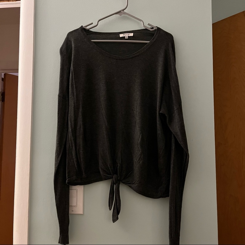 Madewell Grey Tie Long Sleeve Top XL